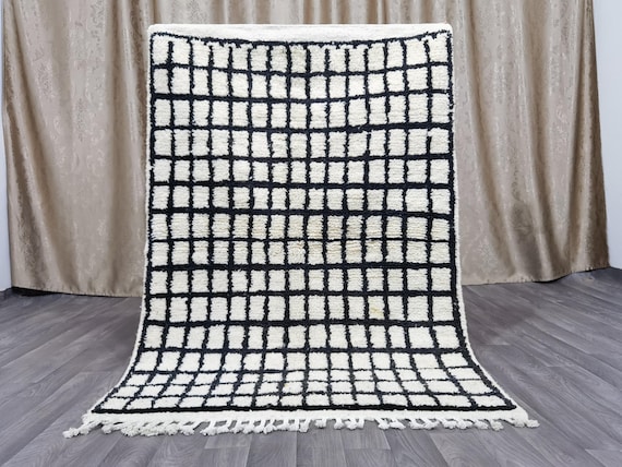 Unique White And Black Rug, Handmade Morrocan Rug, Authentic Berber Rug, Bohemian Style Rug For Living Room .