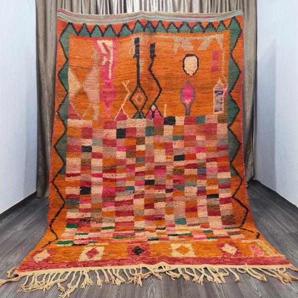 Custom Orange Moroccan Rug, Handwoven Wool Boujaad Rug