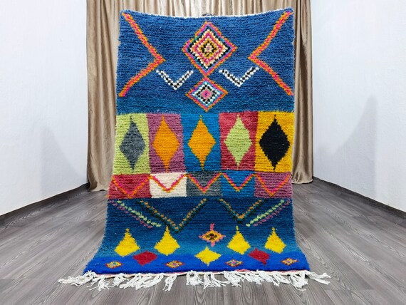 Wool Rug  Blue - Handmade Wool Carpet - Custom Rugs For Living Room - Handwoven Rug Abstract - Home Decor And Gifts -  Gifts - Blue Rugs