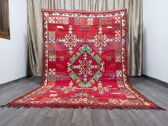 Moroccan Boujad Rug 6.7×10 Ft - Rugs For Living Room - Berber Woven Area Rug .