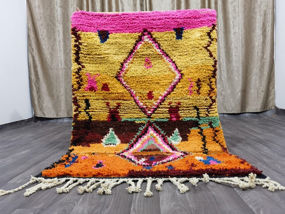 Unique Moroccan Orange Rug - Handmade Morrocan Rug, Authentic Berber Rug, Bohemian Style Rug For Living Room .