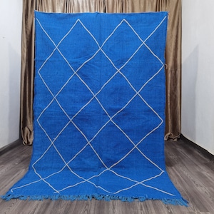 Custom Moroccan Kilim Rug, Blue Moroccan kilim rug, Hand knotted Wool rug, Kilim Flat rug, Custom area rug, Texture Kilim, Kilim Hanbal