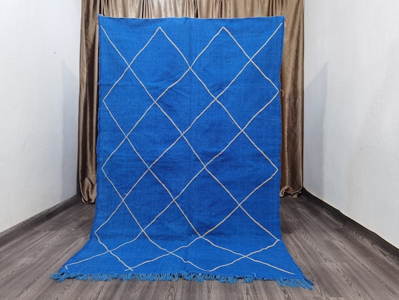 Custom Moroccan Kilim Rug, Blue Moroccan kilim rug, Hand knotted Wool rug, Kilim Flat rug, Custom area rug, Texture Kilim, Kilim Hanbal