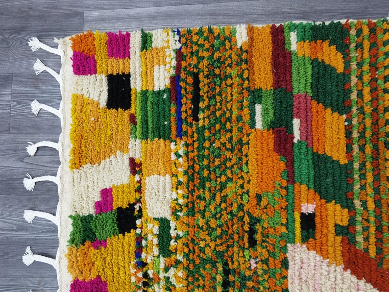 Handgjord orange marockansk matta – Autentisk berbermatta, boho-inredning bild 8