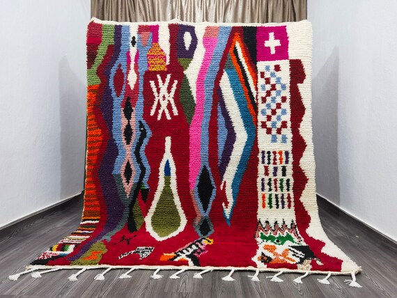 Gorgeous Beni Ourain Rug - Colorful Rug- Red Wool Beniourain Carpet - Amazing Multicolored Rug - Custom rugs living room - Berber Carpet