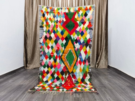 3.5x6.5 Ft Green moroccan rug, berber Colorful Runner Rug, Berber handwoven rug, Handwoven Green vintage rug, Authentic boujaad runner rug .