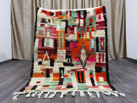 Unique Moroccan Orange Rug - Handmade Morrocan Rug, Authentic Berber Rug, Bohemian Style Rug For Living Room .