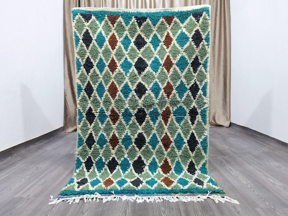 Custom Moroccan Berber Rug: Hand-Knotted Wool Checkered Rug