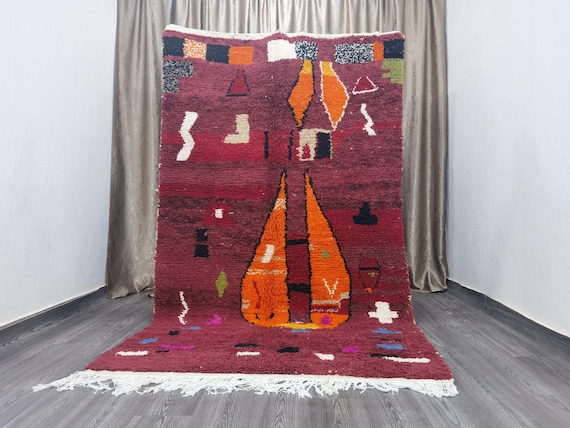 Unique Moroccan Red Rug ,handmade rug , Wool Area rug , Moroccan rug 10x12 , Area Rugs for Living room , Berber rug .