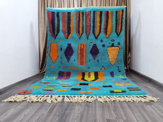 Morocco wool Berber Rug, modern rug, Hand woven rug, Modern Moroccan Rug, Berber Carpet, Light Blue Rug, Bohemian Rug, Custom Morrocan Rug
