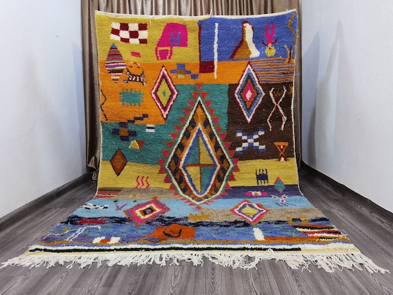 Beni Ourain Rug - Custom Made Rug - orange moroccan rug - bohemian rug - Colorful Rug - Large Area Rug - Handmade Rugs - Area Rug - Area Rug