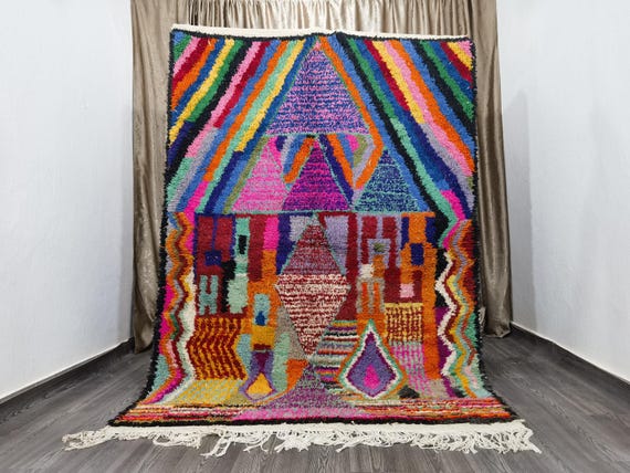 Custom Boujaad Moroccan Rug: Multicolored Wool Shaggy Area Rug