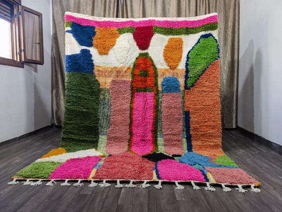 Hand-Knotted Boujaad Wool Rug – Colorful Moroccan Carpet