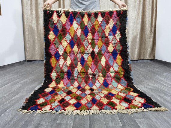 Hand-Knotted Moroccan Rug: Colorful Diamond Boujaad Rug (3.6x5.3 ft)