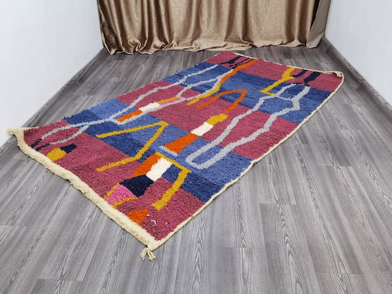 Blue Rug For Living Room, Tribal Berber Wool Rug , Abstract Area Rug , Abstract Rug For House Wool Rug , Plain Rug , Handmade Moroccan Rug