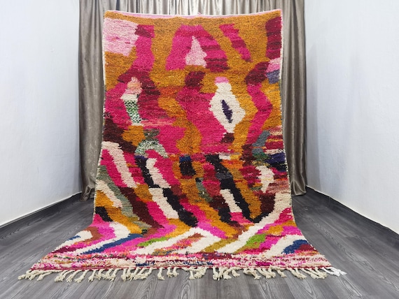 Gorgeous Handmade Moroccan Bohemian Shag Rug - Moroccan Colorful Wool Rug - Berber Orange rug - Moroccan Pink Rug - rugs for bedroom