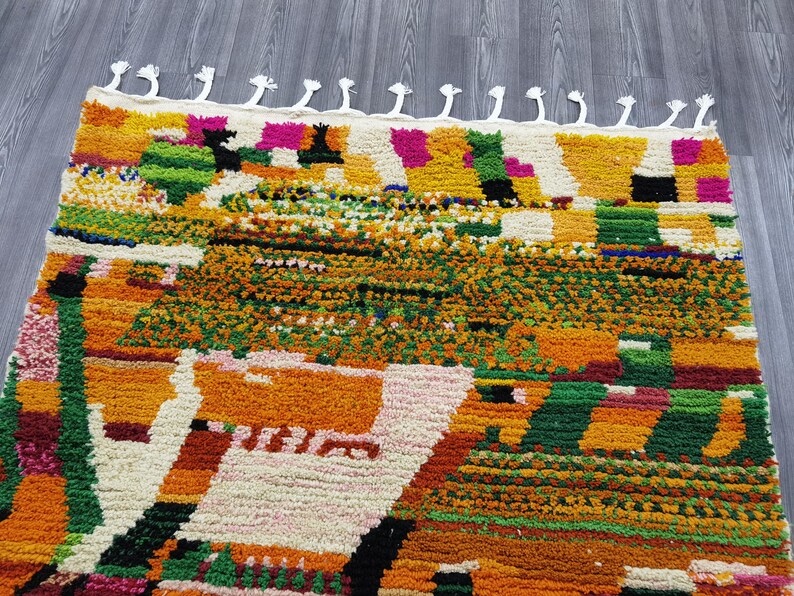 Handgjord orange marockansk matta – Autentisk berbermatta, boho-inredning bild 7