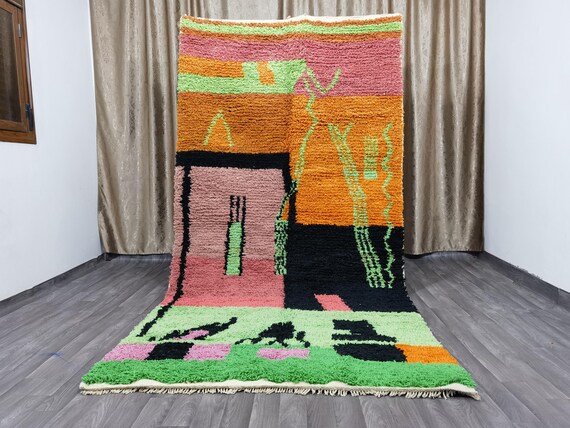 Unique Moroccan Orange Rug - Handmade Morrocan Rug, Authentic Berber Rug, Bohemian Style Rug For Living Room .