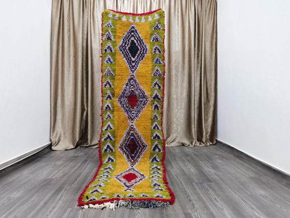 Berber Colorful Runner Rug - Authentic boujaad runner rug - Authentic Moroccan Cotton rug - Berber Runner Carpet 2.5x9 Ft / 78X275 cm .