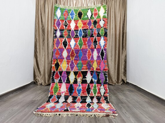Boucherouite runner rug, Moroccan Vintage rug, Colorful Runner rug, Traditional runner rug, Morocco runner rug 3.6x8.2 FT ( 110 X 250 Cm) .