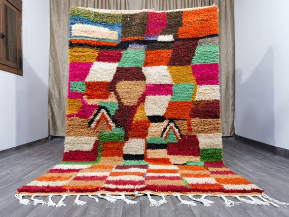 Amazing Beni Ourain Custom Rugs Living Room -Berber Orange Rug -Amazing Multicolored Rug-Handmade Wool Rug- Berber Carpet-Genuine Wool Rug .