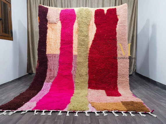 Handmade Moroccan Red Wool Rug: Authentic Berber Design  .