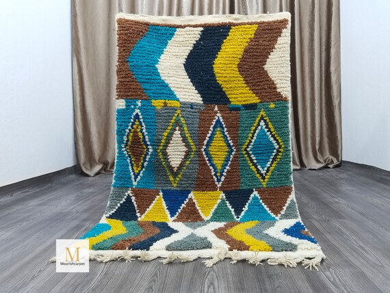Custom Size Rug - soft shag wool rug -Costum Moroccan Colorful Rug - Mid century modern rug for Boho decor -  Brown Fine Berber Rug