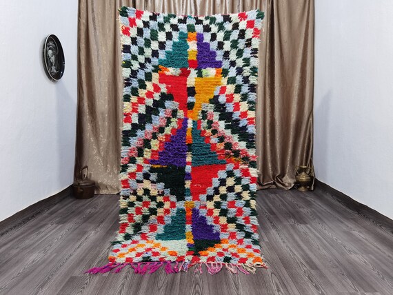 Moroccan Berber checkered rug, Checkered area rug , vintage berber rug , carpet area rug , rug for living room , carpet bohemian , style rug