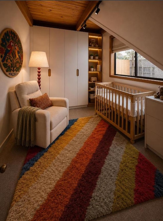 Striped colorful Moroccan rug 5x6 FT .