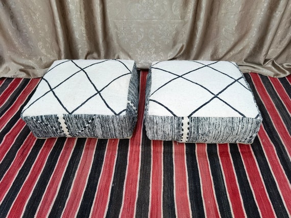 Set Of 2 Moroccan Floor Cushion , 2 Seats Cushions , Moroccan Floor Cushion 2 Places , Seat Cushion Handmade Pouf,  Living room sofa