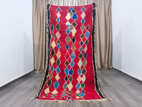 Antique Berber Runner Rug: Hand-Knotted Bohemian Red Wool Rug (3.5x6.7 Ft)