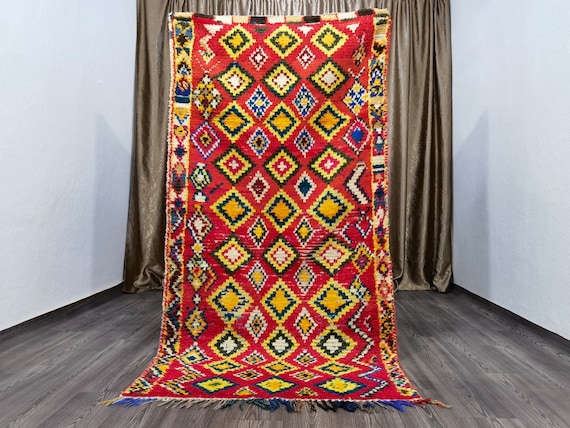 3,7x7,3 ft - Berber Colorful Runner Rug - boujaad runner carpets - Authentic Moroccan rug - Decor Square Runner Boujaad  - Beni ourain rug