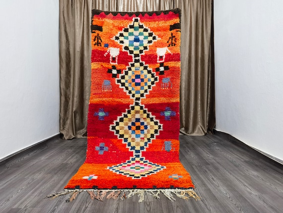Orange Moroccan Rug 3.5x8.4 ft – Hand-Knotted Berber Area Rug