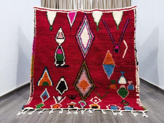 Boujaad Moroccan Rug 5.8x5.7 Ft, Colorful Wool Rug, Rugs For Living Room,  Rugs For Bedroom, Moroccan Decor, Moroccan Shag Rug, Bohemian Rug