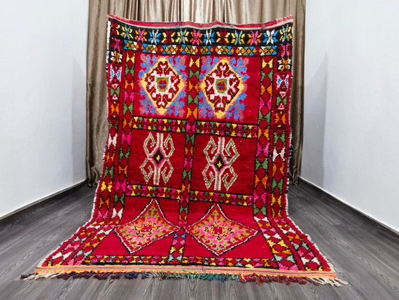 Red Rugs For Living Room 5.5x8.8 ft ( 167 X 269 Cm) - Soft Area Rug - Moroccan Handmade Rug, Tribal Berber Rug, Unique Colorful boujaad Rug