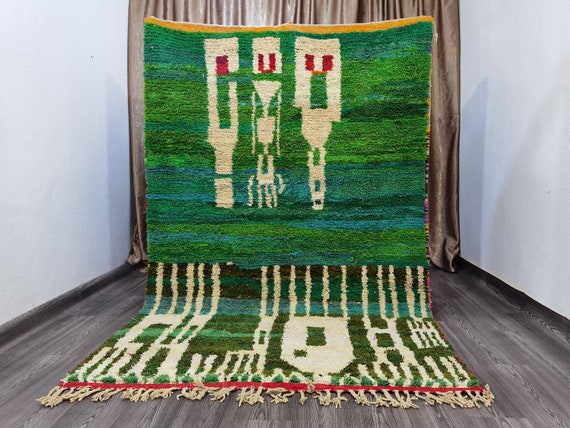 Cool Green Handmade Berber Wool Rug, Boujad Moroccan Rug, Custom Handmade Rug, Custom Handmade Rug, Tribal Area, Living Room, Custom Rug