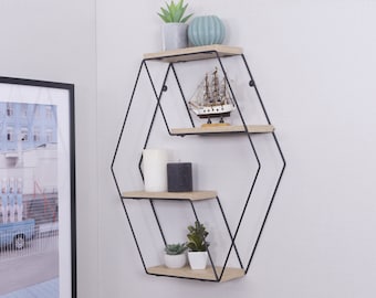 Modernes Holzregal Eiche-Optik mit Metallrahmen, Wohnzimmerregal, Badezimmerregal, Küchenregal, Kinderzimmerregal, Büroregal