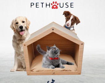 Haustierhaus aus Holz, Katzenbett, Katzenhaus, Hundebett, Hundehaus, Katzen- und Hundemöbel, Katzenhöhle, Hundehöhle, stilvoll, indoor