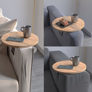 Couch tray armrest, adjustable sofa tray, cup holder, special design with metal holder, seating set shelf, 35 cm wood look image 7