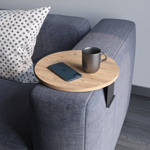 Couch tray armrest, adjustable sofa tray, cup holder, special design with metal holder, seating set shelf, 35 cm wood look image 1