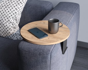 Couch tray armrest, adjustable sofa tray, cup holder, special design with metal holder, seating set shelf, 35 cm wood look