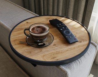 Couch-Tablett Armlehne, Einstellbarer Sofa-Tablett, Getränkehalter, spezielle stoßfeste Umrandung, Sitzgarnitur Ablage, Durchmesser 34 cm