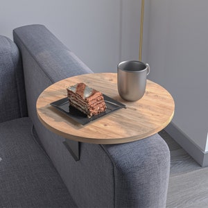 Couch tray armrest, adjustable sofa tray, cup holder, special design with metal holder, seating set shelf, 35 cm wood look image 5