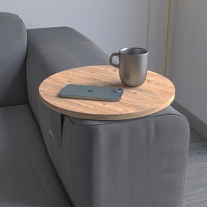 Couch tray armrest, adjustable sofa tray, cup holder, special design with metal holder, seating set shelf, 35 cm wood look image 2