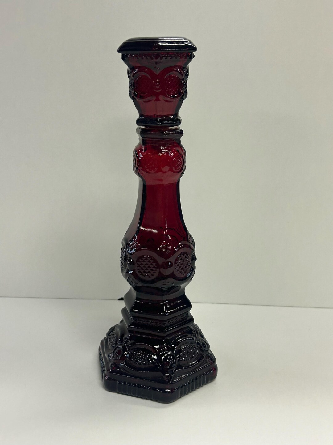 Avon Cape Cod Red Pressed Glass Candlestick Taper Holder 8