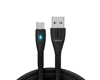 BayBros USB C to USBA Cable, Nylon Braided with Led, 3A 65W Max, MacBook and Phone Charging Cables (Black).