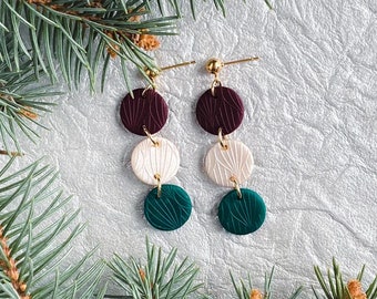 Festive Dangles. Holiday earrings. Red, white, and green. Statement earrings. Gift idea.