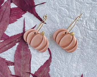 Pumpkin Hoops copper. Handmade polymer clay earrings. Pumpkin earrings for autumn. Cute fall earrings. Lightweight and beautiful earrings.
