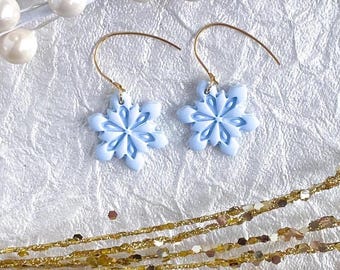 Snowflake Dangles light blue. Handmade earrings. Winter earrings. Festive earrings. Lightweight earrings.