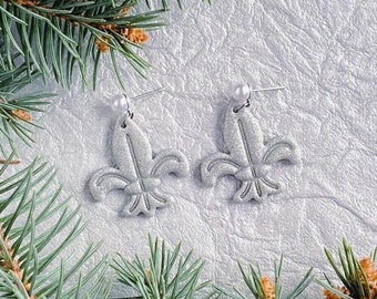 Fleur-de-Lis Dangles. Polymer clay earrings. Handmade earrings. St. Louis. Mardi Gras. Statement earrings. Silver.